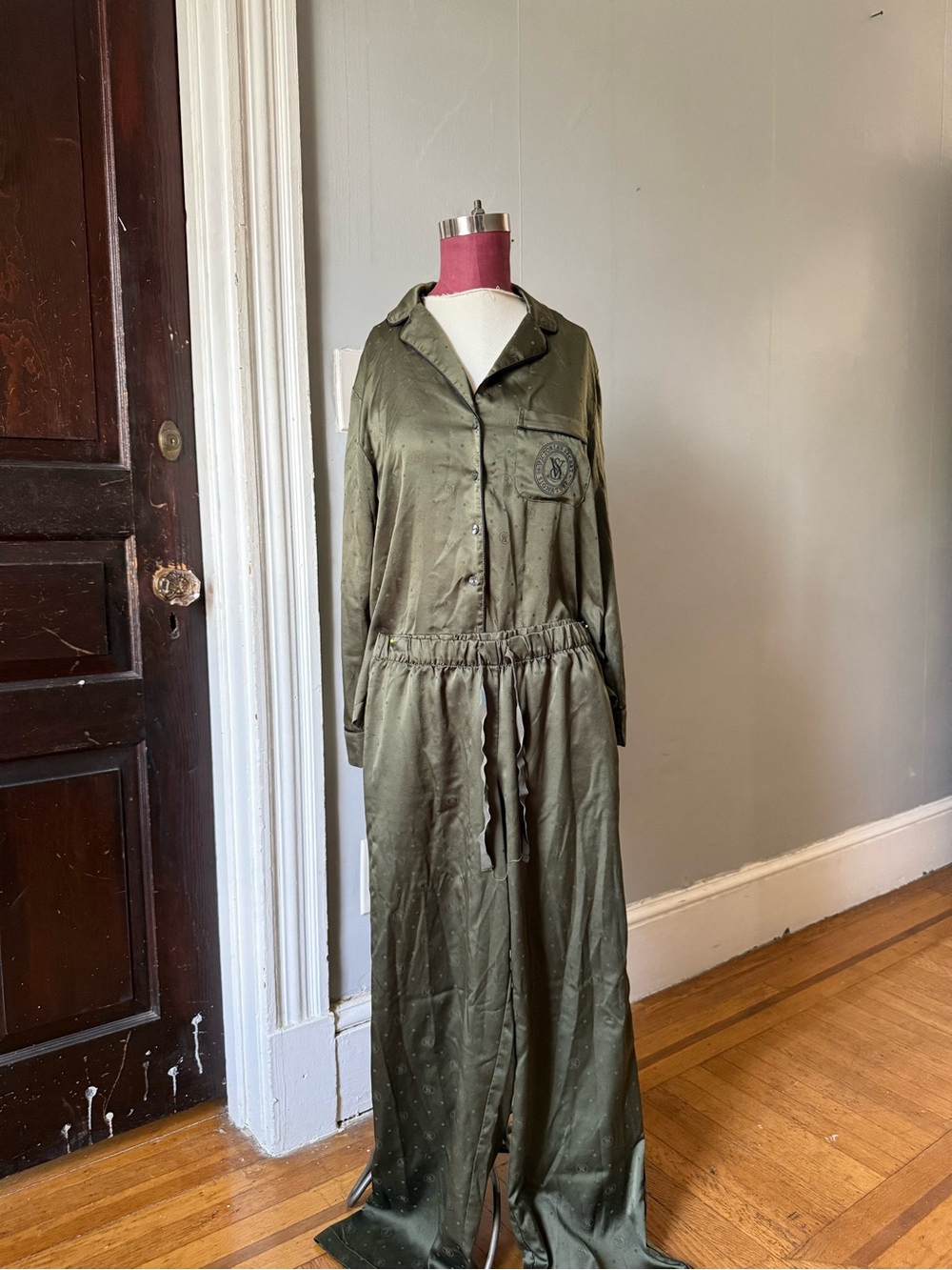 Victoria's Secret Olive Green Satin Pajamas